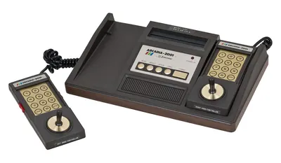 The Emerson Arcadia 2001 console and its two keypad controllers.