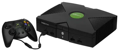 The original Xbox console with its Duke controller.